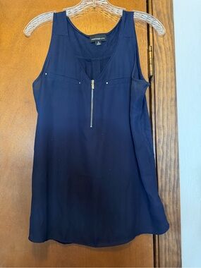 Fortune + Ivy Navy Zip-Front Sleeveless Blouse